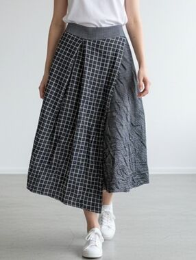 AMMA Black Grid Pattern Maxi Skirt